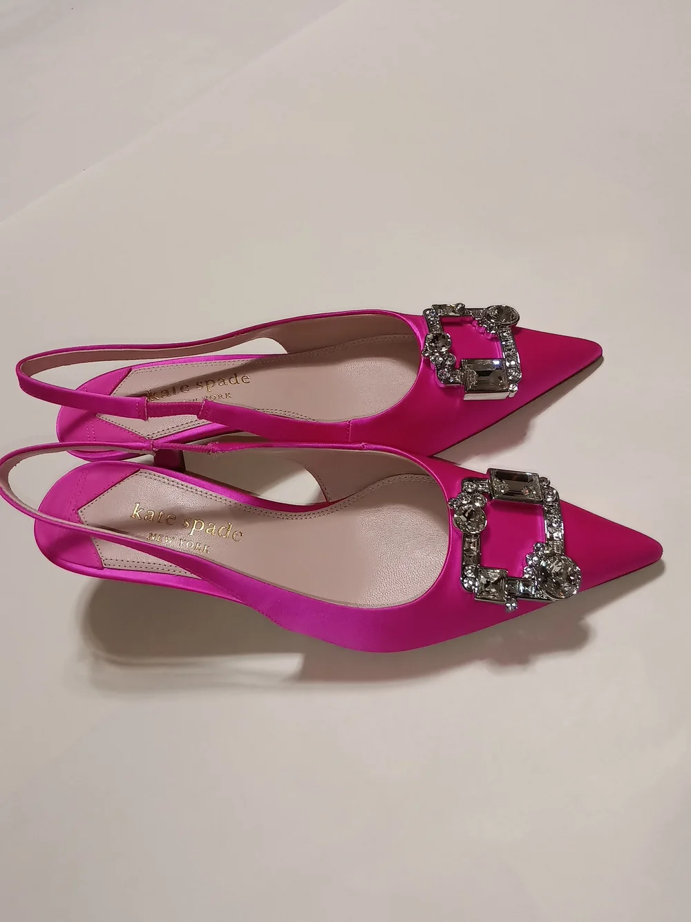 Kate Spade Renata Hot Pink Satin Slingback Pumps With Crystle Buckles Size 7